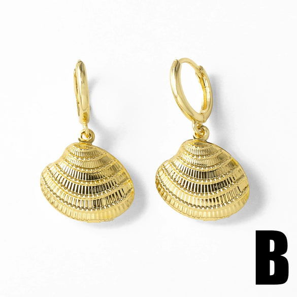 Wholesale Jewelry Simple Style Copper 18K Gold Plated Starfish Shell Fishtail Pendant Earrings For Women