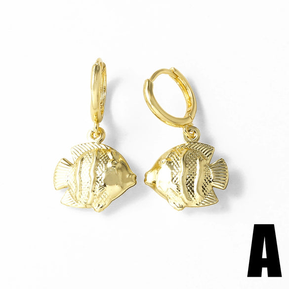 Wholesale Jewelry Simple Style Copper 18K Gold Plated Starfish Shell Fishtail Pendant Earrings For Women