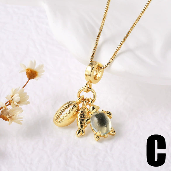 Wholesale Jewelry Simple Style Copper Shell Butterfly Pendant Goldplated O Chain Necklace