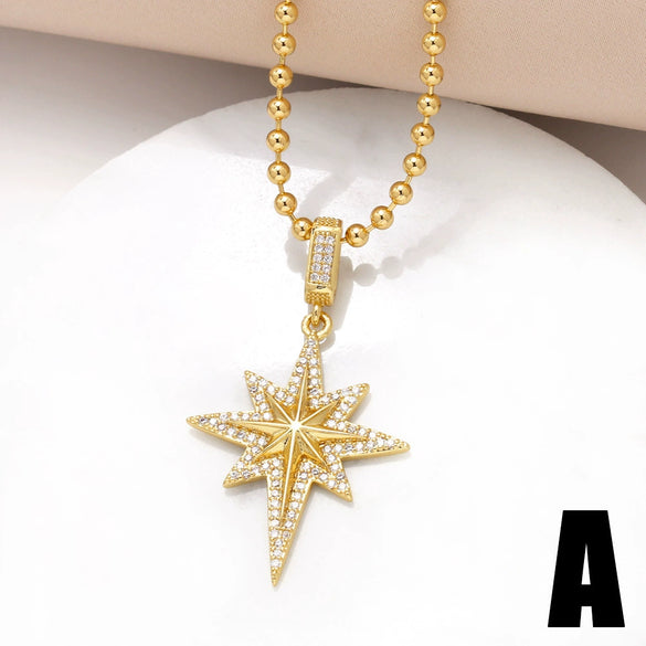 Wholesale Jewelry Simple Style Copper Star Pendant Necklace Gold Plated Ball Chain