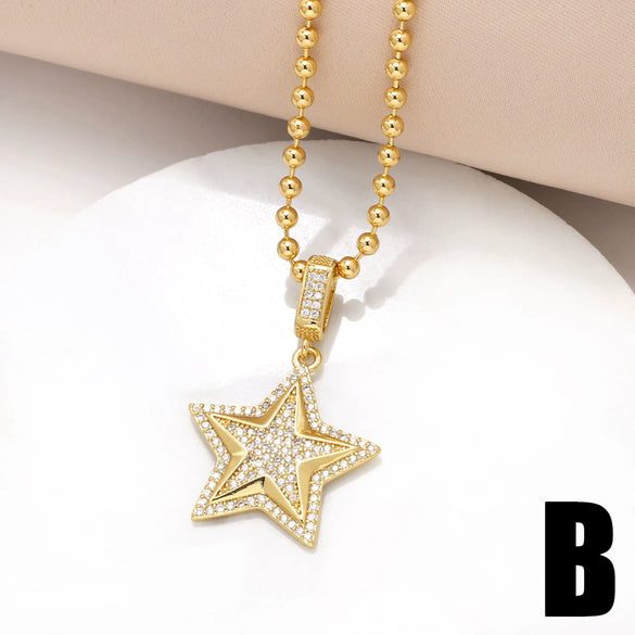 Wholesale Jewelry Simple Style Copper Star Pendant Necklace Gold Plated Ball Chain