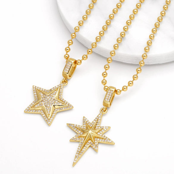 Wholesale Jewelry Simple Style Copper Star Pendant Necklace Gold Plated Ball Chain