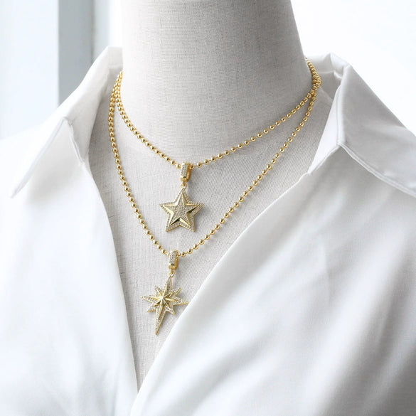 Wholesale Jewelry Simple Style Copper Star Pendant Necklace Gold Plated Ball Chain