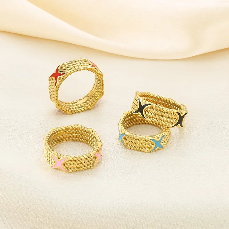 Wholesale Jewelry Simple Style Cross 304 Stainless Steel 18K Gold Plated Plating Rings