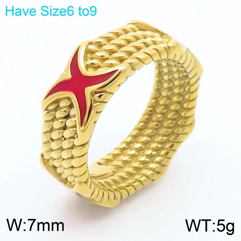 Wholesale Jewelry Simple Style Cross 304 Stainless Steel 18K Gold Plated Plating Rings