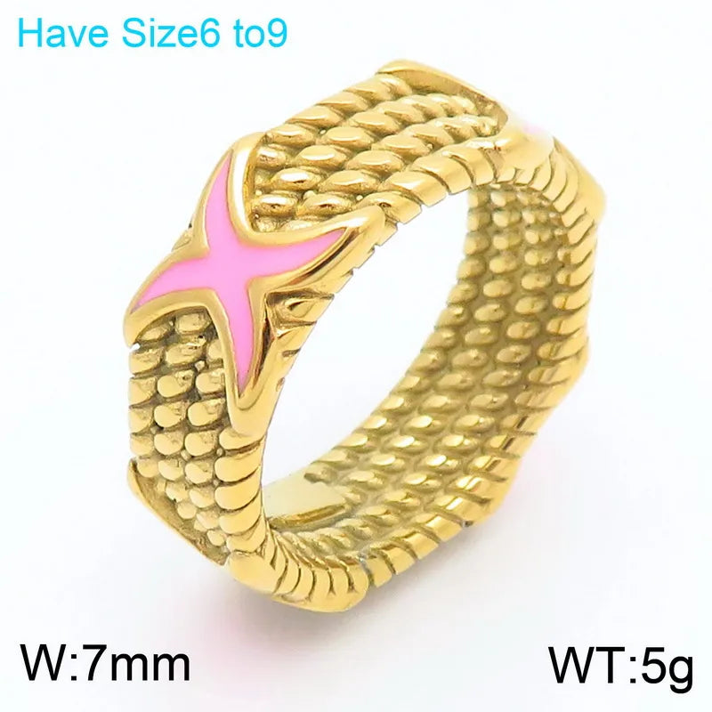 Wholesale Jewelry Simple Style Cross 304 Stainless Steel 18K Gold Plated Plating Rings