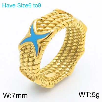 Wholesale Jewelry Simple Style Cross 304 Stainless Steel 18K Gold Plated Plating Rings