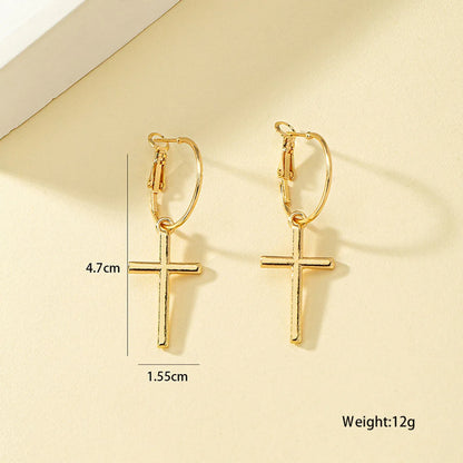 1 Pair Simple Style Cross Plating Alloy Gold Plated Drop Earrings