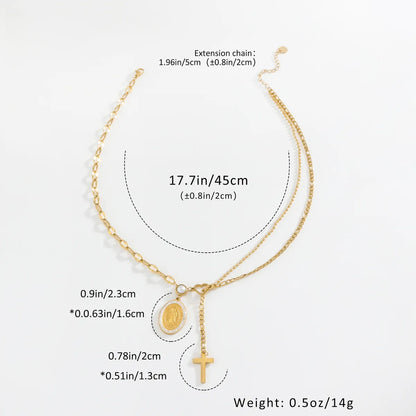 Wholesale Jewelry Simple Style Cross Oval 304 Stainless Steel Pearl Zircon Gold Plated Inlay Pendant Necklace