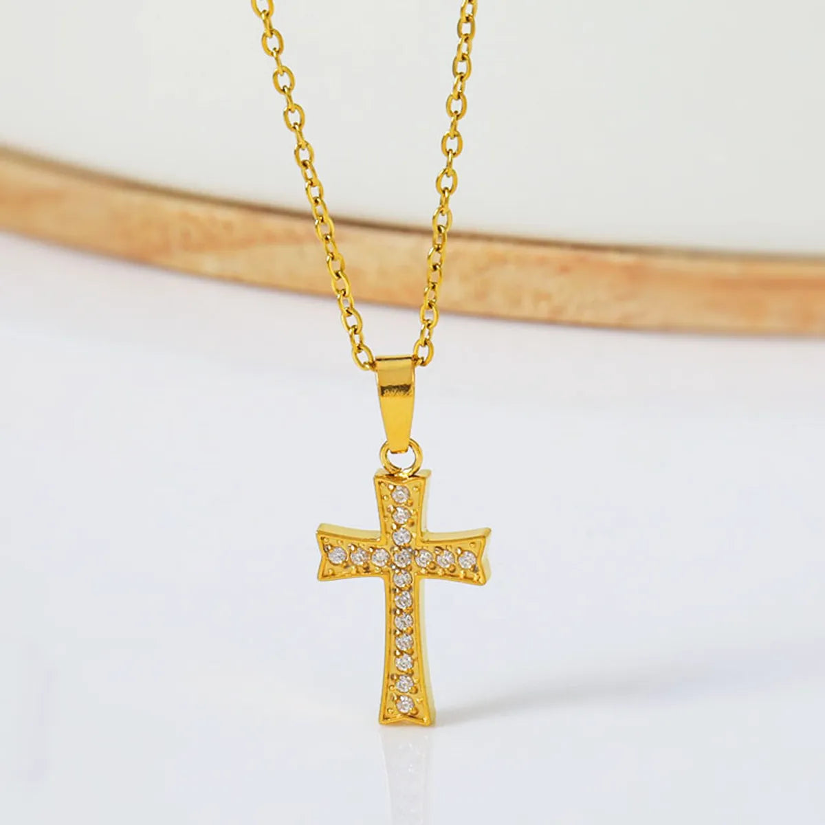 Wholesale Jewelry Simple Style Cross Titanium Steel Zircon 18K Gold Plated Plating