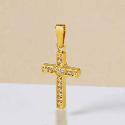 Wholesale Jewelry Simple Style Cross Titanium Steel Zircon 18K Gold Plated Plating