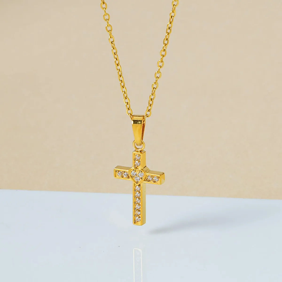 Wholesale Jewelry Simple Style Cross Titanium Steel Zircon 18K Gold Plated Plating