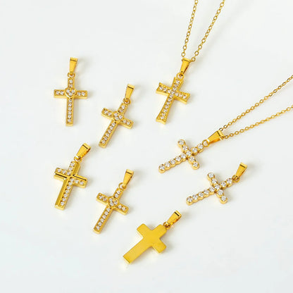 Wholesale Jewelry Simple Style Cross Titanium Steel Zircon 18K Gold Plated Plating