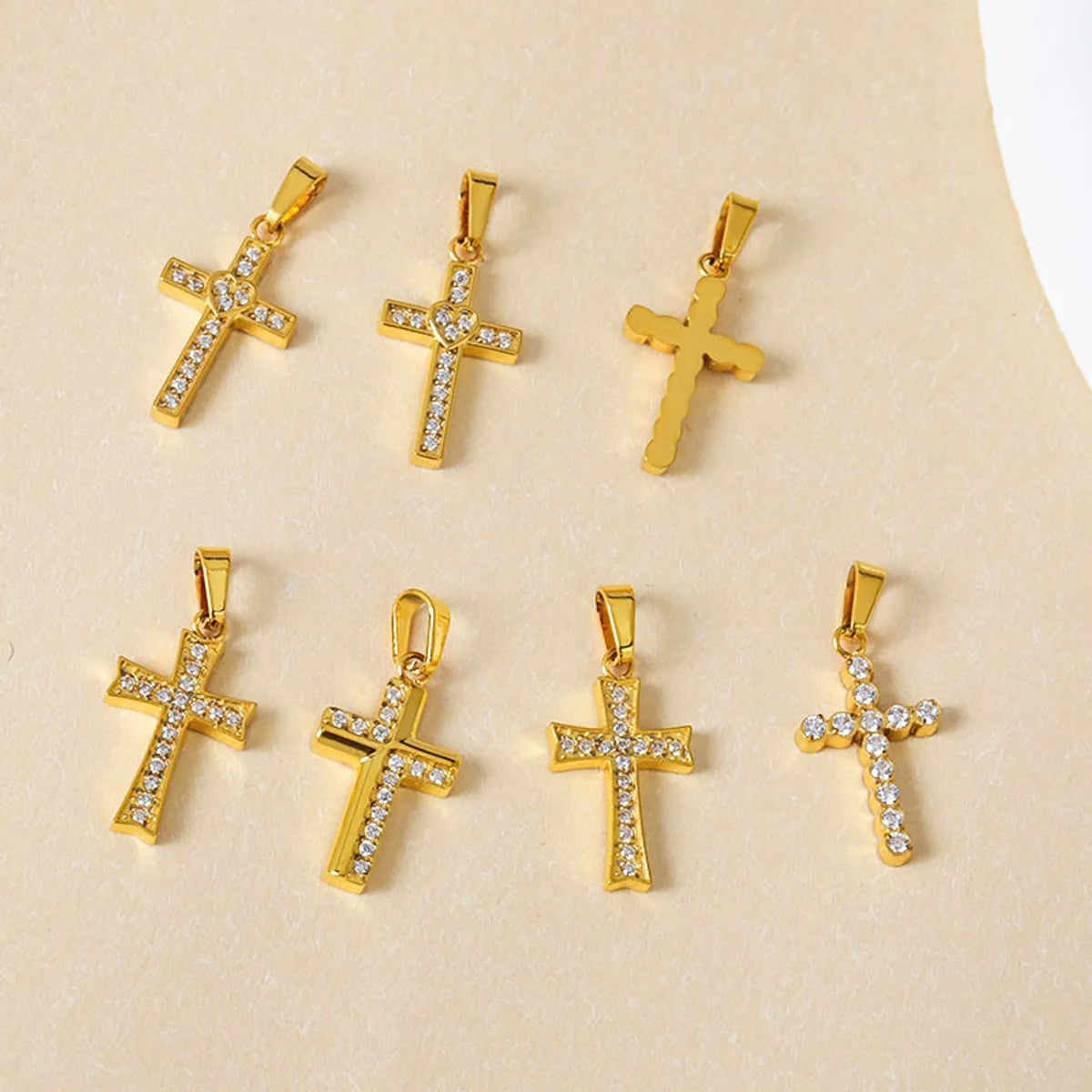 Wholesale Jewelry Simple Style Cross Titanium Steel Zircon 18K Gold Plated Plating