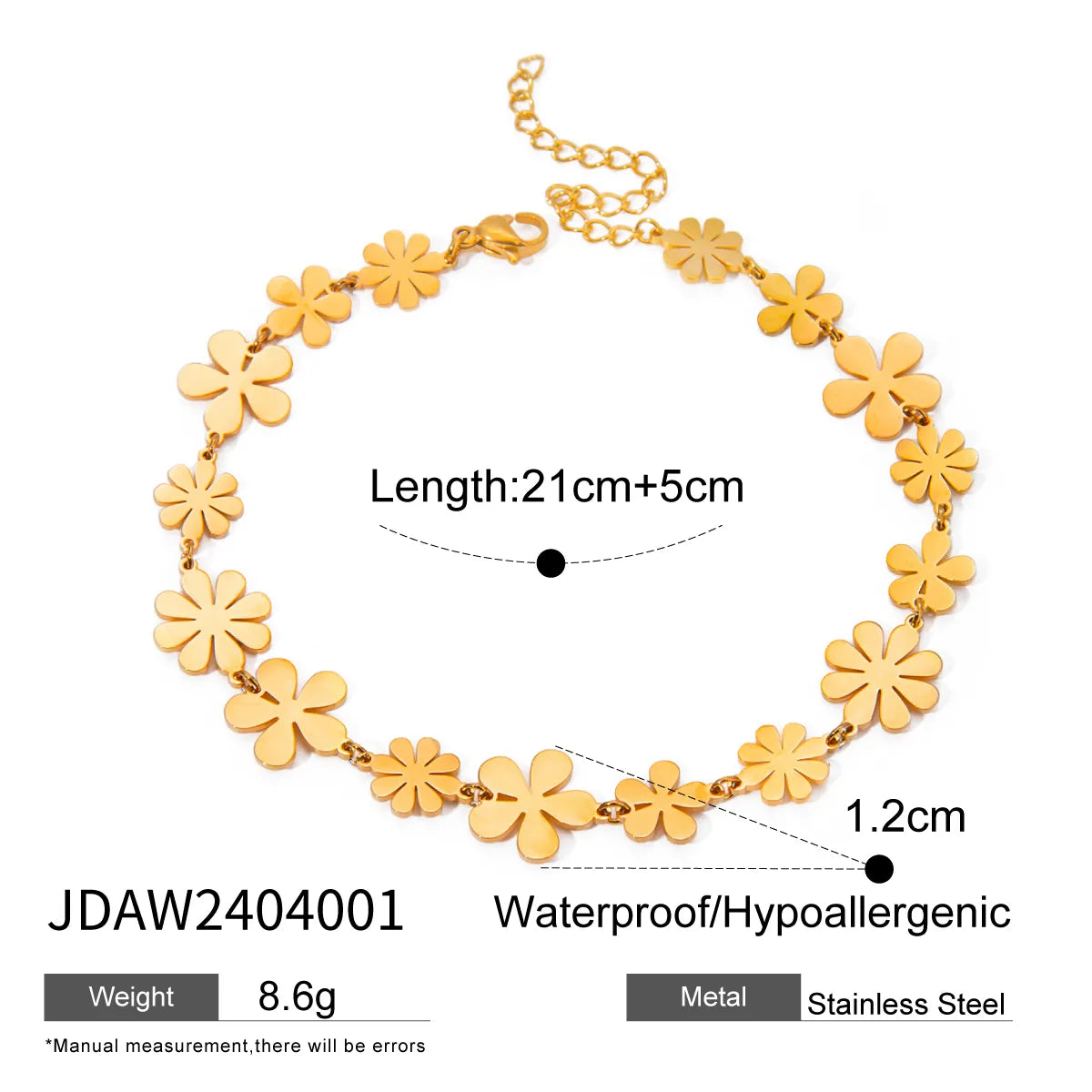 Wholesale Jewelry Simple Style Daisy 304 Stainless Steel 18K Gold Plated Anklet