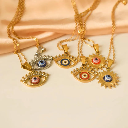 Wholesale Jewelry Simple Style Devil'S Eye 304 Stainless Steel Diamond Plating Pendant Necklace