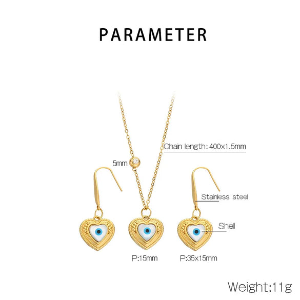 Wholesale Jewelry Simple Style Devil'S Eye 304 Stainless Steel Shell 18K Gold Plated Inlay Earrings Necklace Jewelry Set