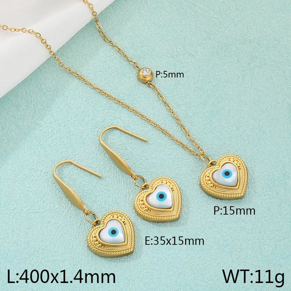 Wholesale Jewelry Simple Style Devil'S Eye 304 Stainless Steel Shell 18K Gold Plated Inlay Earrings Necklace Jewelry Set