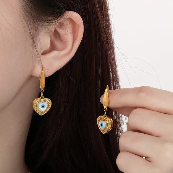 Wholesale Jewelry Simple Style Devil'S Eye 304 Stainless Steel Shell 18K Gold Plated Inlay Earrings Necklace Jewelry Set