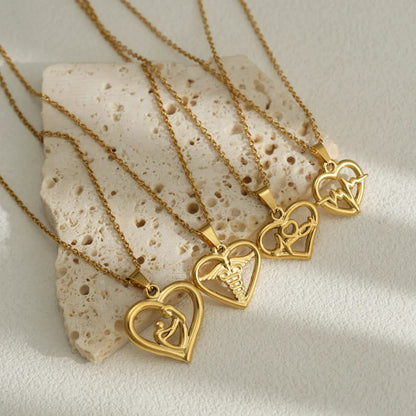 Wholesale Jewelry Simple Style Electrocardiogram Heart Shape Wings 304 Stainless Steel 18K Gold Plated Pendant Necklace