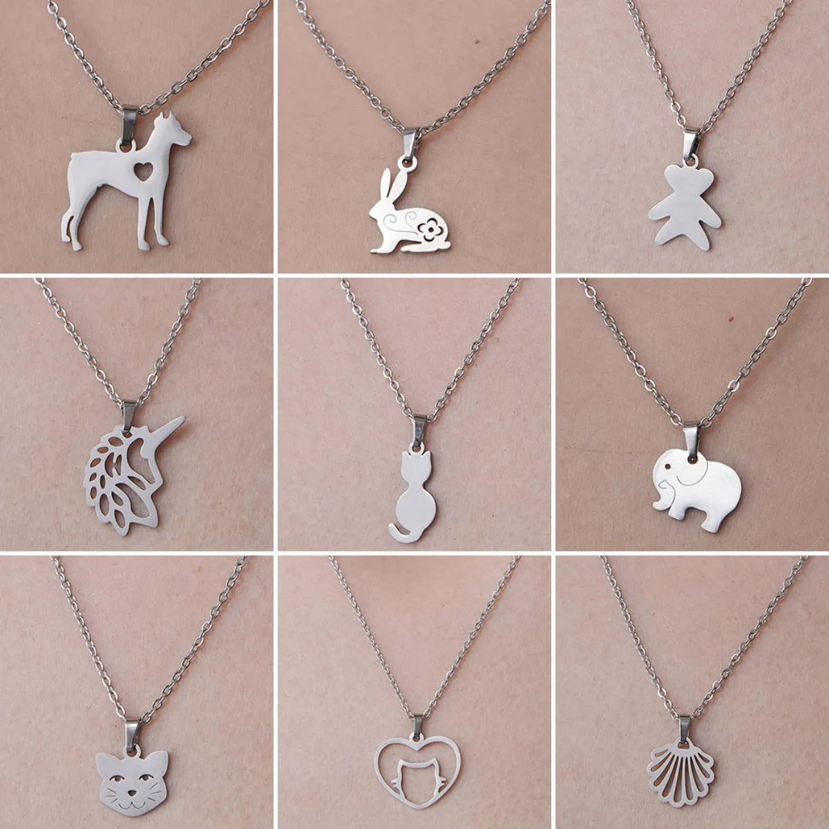 Wholesale Jewelry Simple Style Elephant Little Bear Dog 201 Stainless Steel Polishing Hollow Out Pendant Necklace