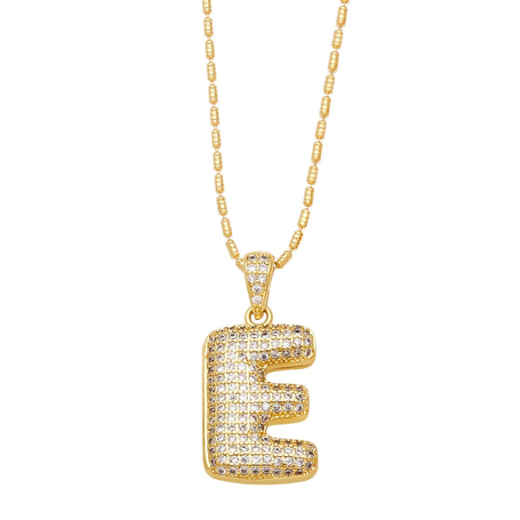 Wholesale Jewelry Simple Style English Letter Copper Pendant Ochain Necklace With Electroplating And Inlaid Zircon