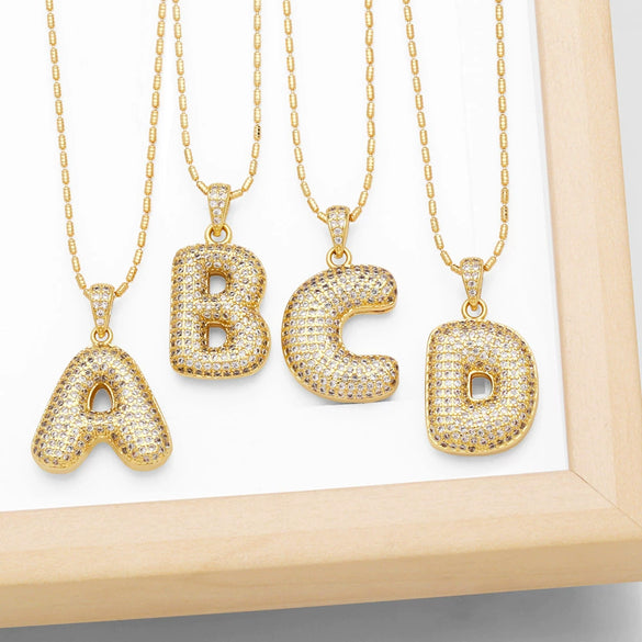 Wholesale Jewelry Simple Style English Letter Copper Pendant Ochain Necklace With Electroplating And Inlaid Zircon
