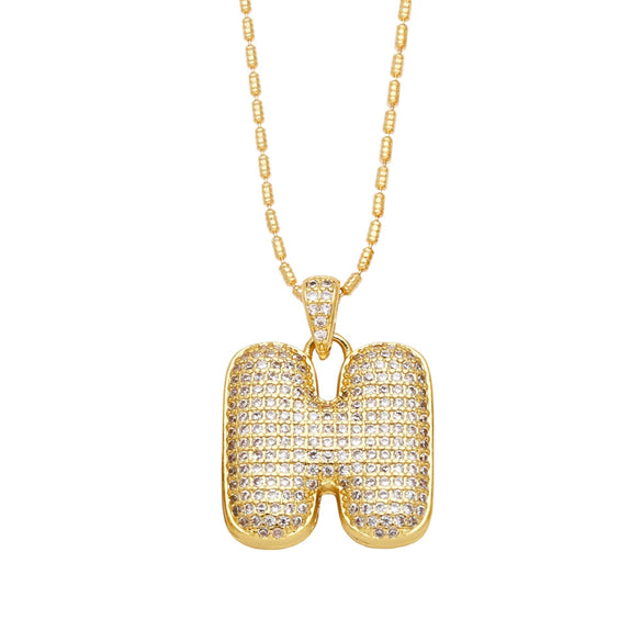 Wholesale Jewelry Simple Style English Letter Copper Pendant Ochain Necklace With Electroplating And Inlaid Zircon