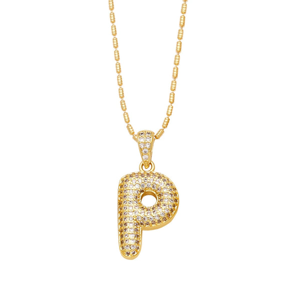 Wholesale Jewelry Simple Style English Letter Copper Pendant Ochain Necklace With Electroplating And Inlaid Zircon