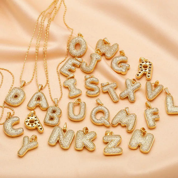 Wholesale Jewelry Simple Style English Letter Copper Pendant Ochain Necklace With Electroplating And Inlaid Zircon