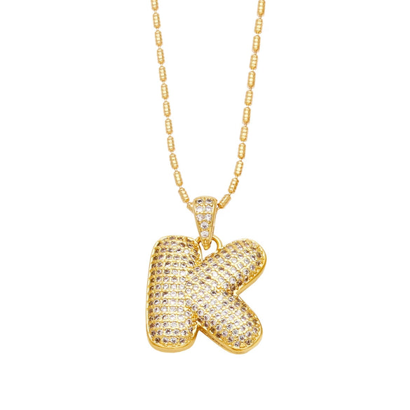 Wholesale Jewelry Simple Style English Letter Copper Pendant Ochain Necklace With Electroplating And Inlaid Zircon