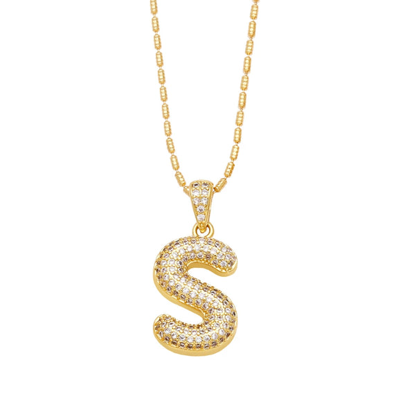 Wholesale Jewelry Simple Style English Letter Copper Pendant Ochain Necklace With Electroplating And Inlaid Zircon