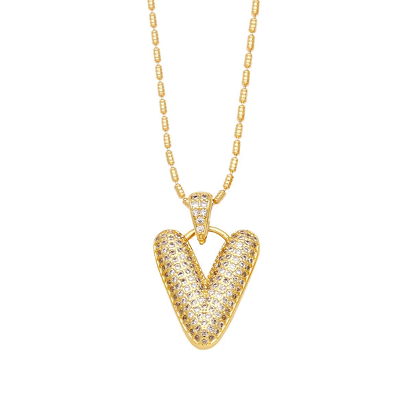 Wholesale Jewelry Simple Style English Letter Copper Pendant Ochain Necklace With Electroplating And Inlaid Zircon