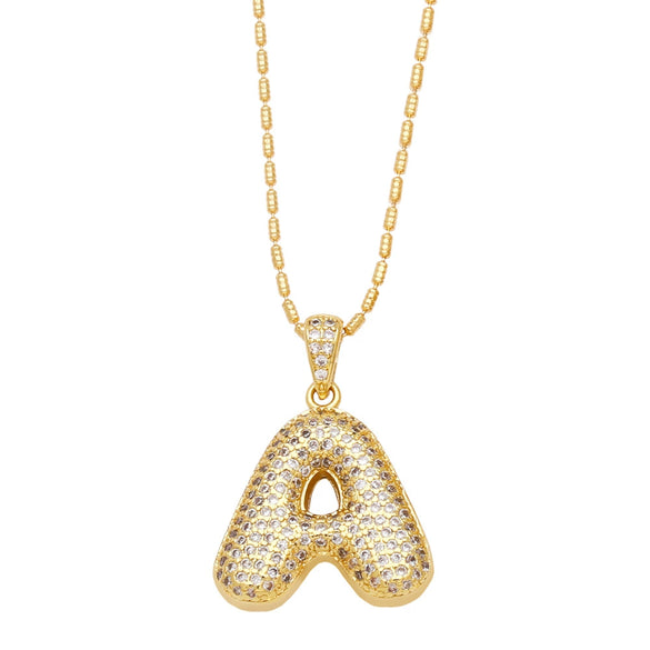 Wholesale Jewelry Simple Style English Letter Copper Pendant Ochain Necklace With Electroplating And Inlaid Zircon