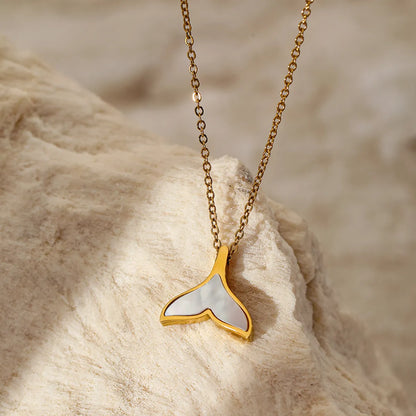 Wholesale Jewelry Simple Style Fish Tail 304 Stainless Steel Shell 14K Gold Plated Inlay Pendant Necklace