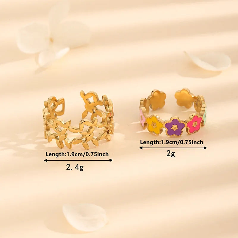 Wholesale Jewelry Simple Style Flower 304 Stainless Steel 18K Gold Plated Open Rings