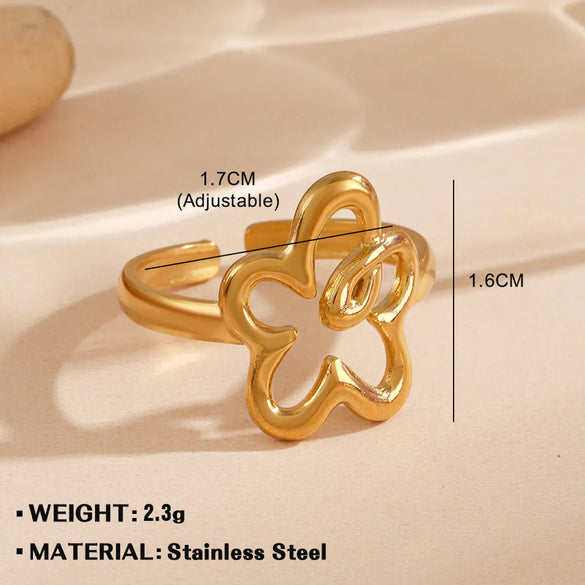 Wholesale Jewelry Simple Style Flower 304 Stainless Steel Plating Open Rings