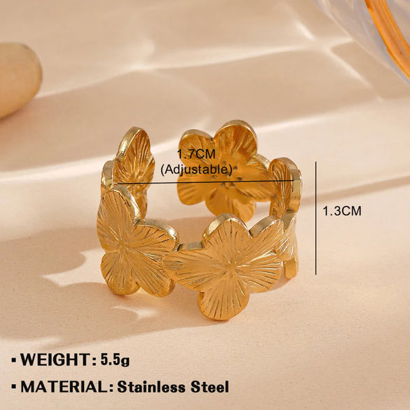 Wholesale Jewelry Simple Style Flower 304 Stainless Steel Plating Open Rings
