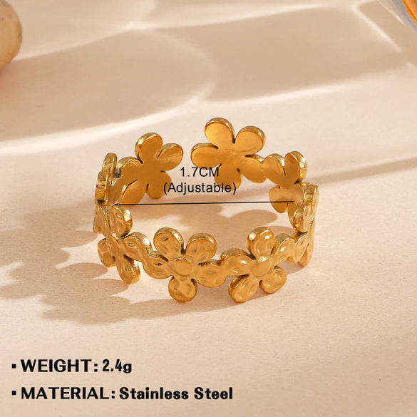 Wholesale Jewelry Simple Style Flower 304 Stainless Steel Plating Open Rings