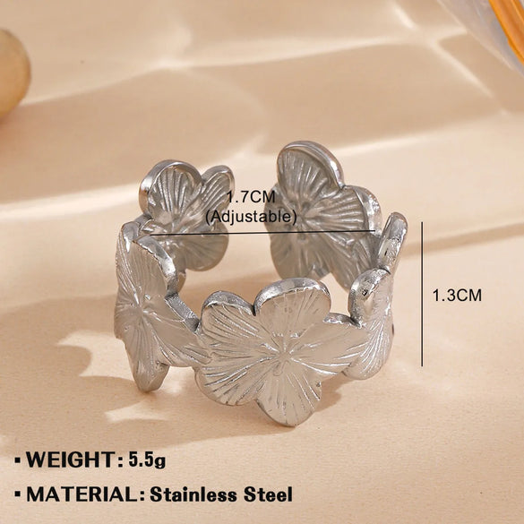 Wholesale Jewelry Simple Style Flower 304 Stainless Steel Plating Open Rings