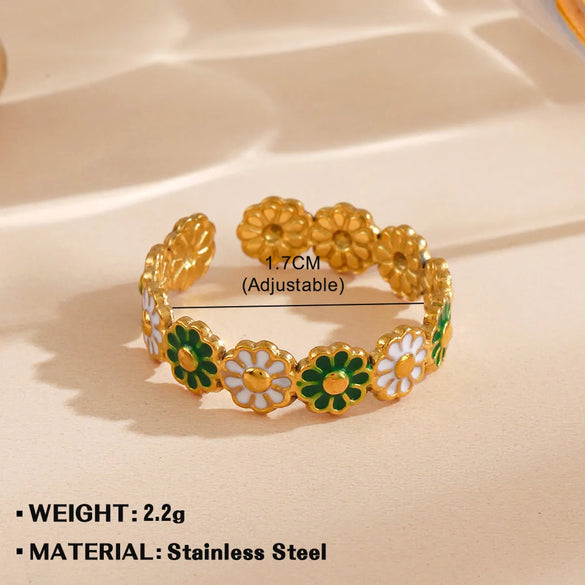 Wholesale Jewelry Simple Style Flower 304 Stainless Steel Plating Open Rings