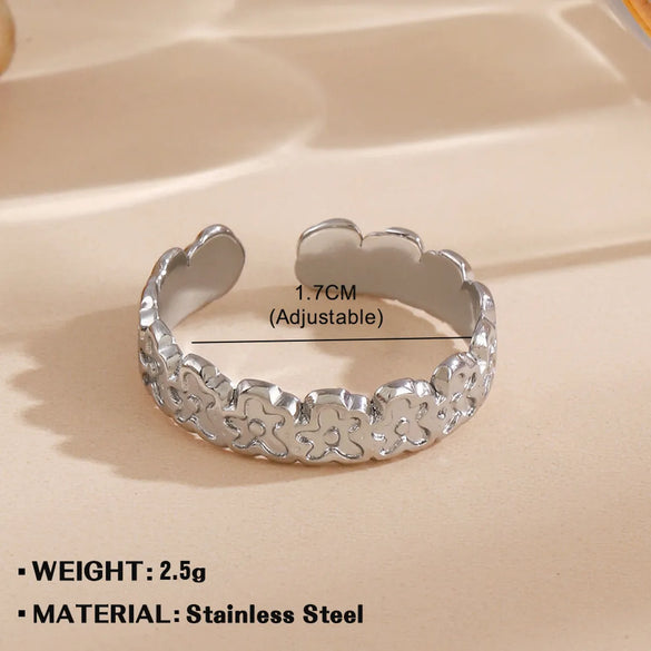 Wholesale Jewelry Simple Style Flower 304 Stainless Steel Plating Open Rings