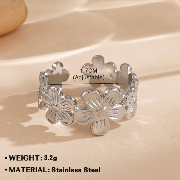 Wholesale Jewelry Simple Style Flower 304 Stainless Steel Plating Open Rings