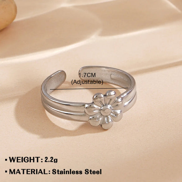 Wholesale Jewelry Simple Style Flower 304 Stainless Steel Plating Open Rings