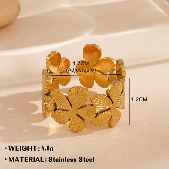 Wholesale Jewelry Simple Style Flower 304 Stainless Steel Plating Open Rings