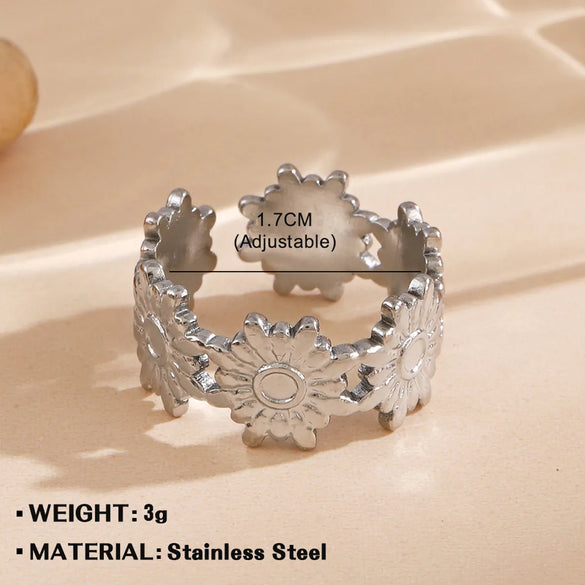 Wholesale Jewelry Simple Style Flower 304 Stainless Steel Plating Open Rings