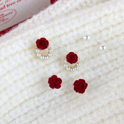 Wholesale Jewelry Simple Style Flower Alloy Pearl Inlay Earrings