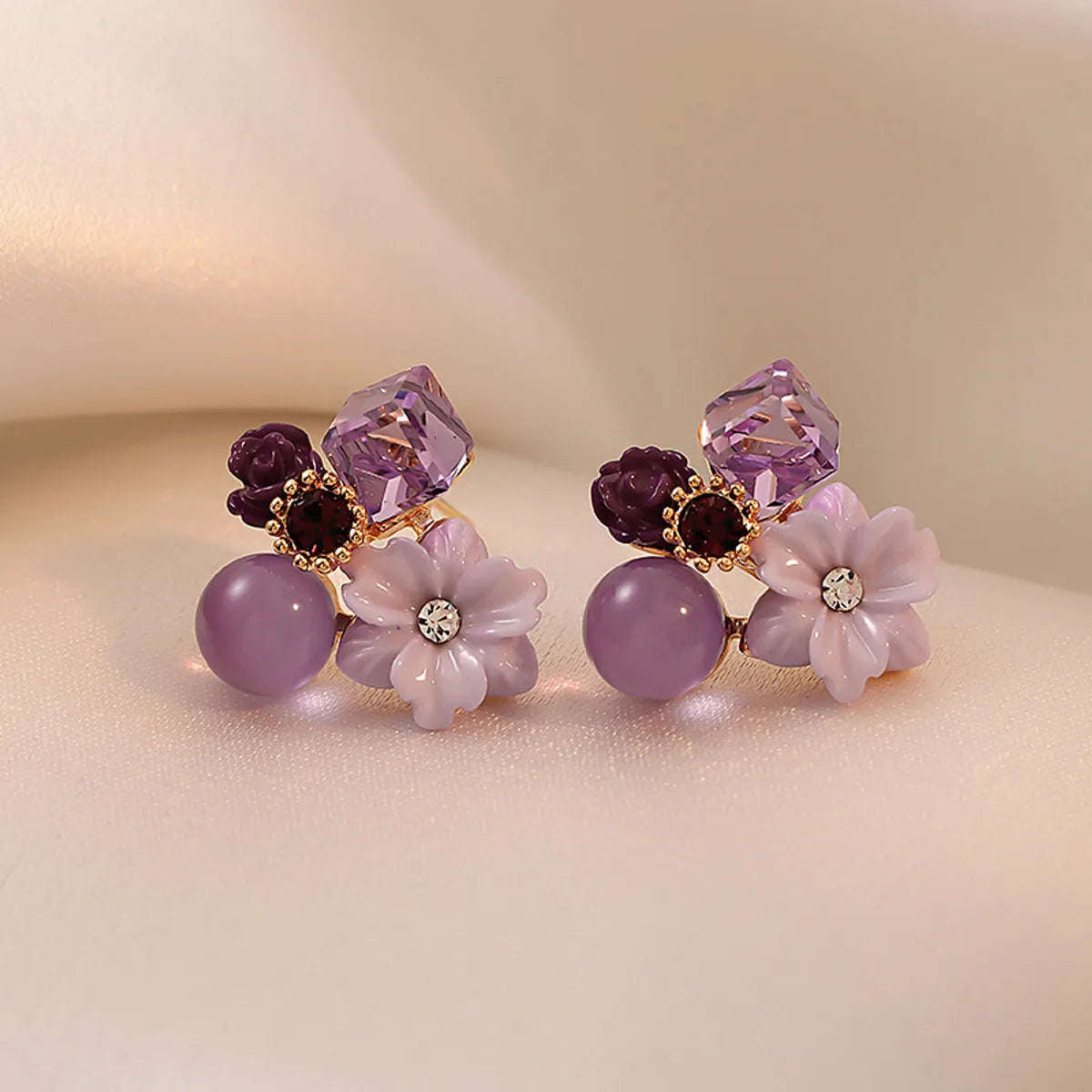 Wholesale Jewelry Simple Style Flower Alloy Rhinestones Opal Plating Inlay Ear Studs