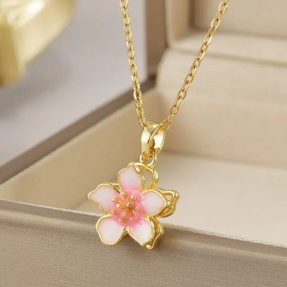 Wholesale Jewelry Simple Style Flower Titanium Steel Irregular Plating Pendant Necklace