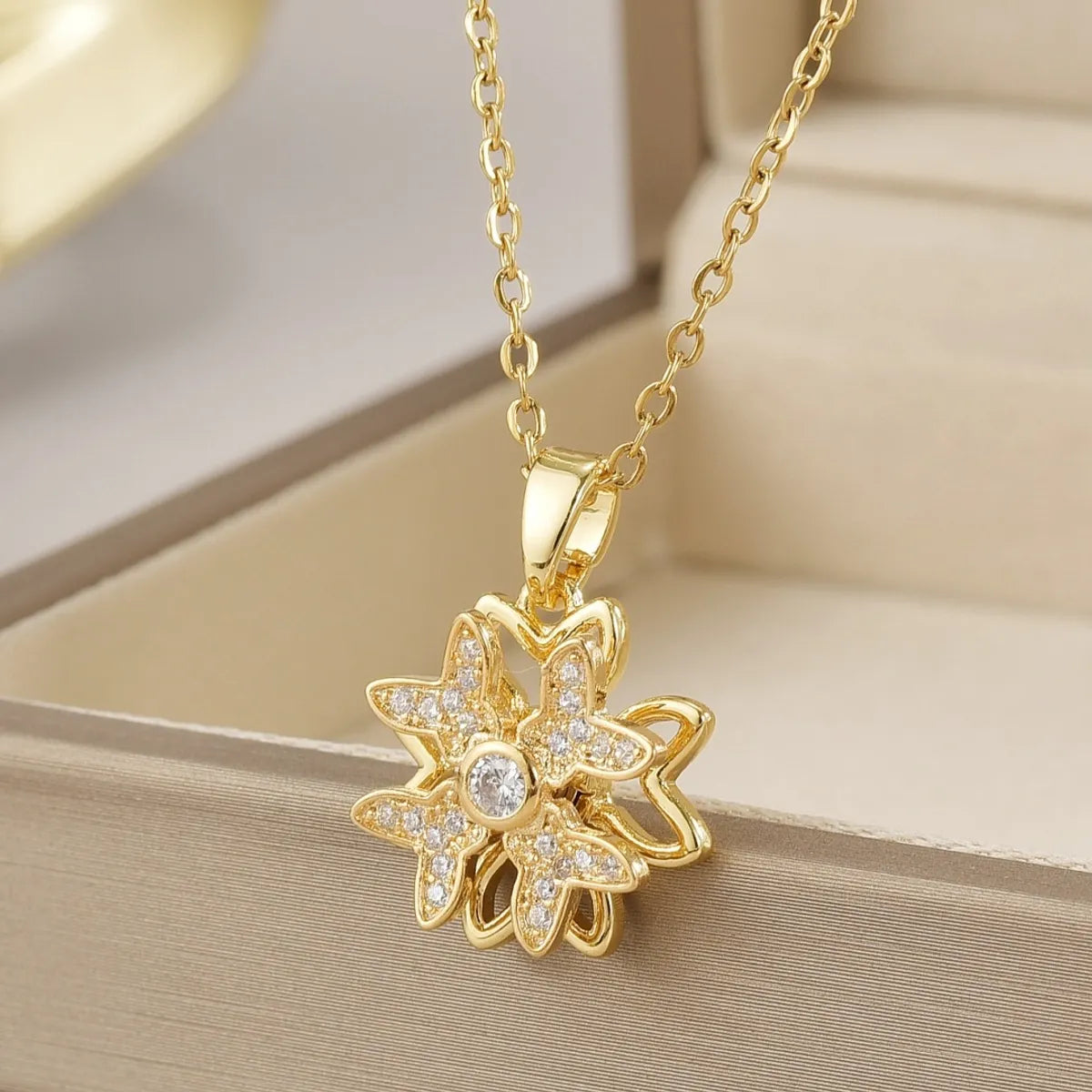 Wholesale Jewelry Simple Style Flower Titanium Steel Irregular Plating Pendant Necklace